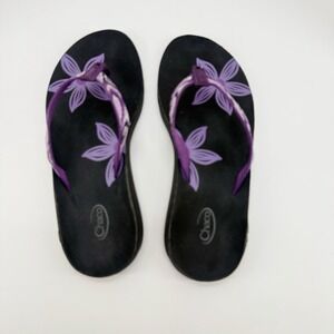 CHACO Classic Flip Flops Thong Sandals Purple Flower Size 6 W